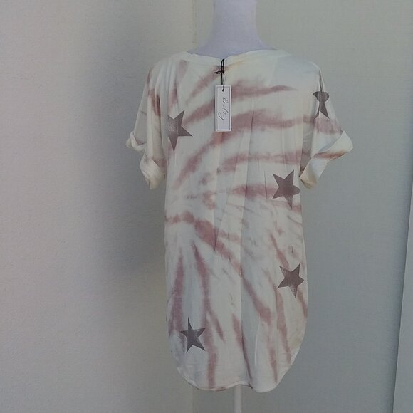 NEW Brit.NY Women's Knit Top Size Large Cream with Purple Stars Tie Dye Tee - Picture 2 of 5